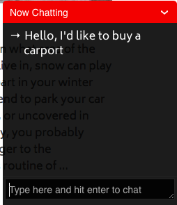 Picture of the chat window on carport dot com.